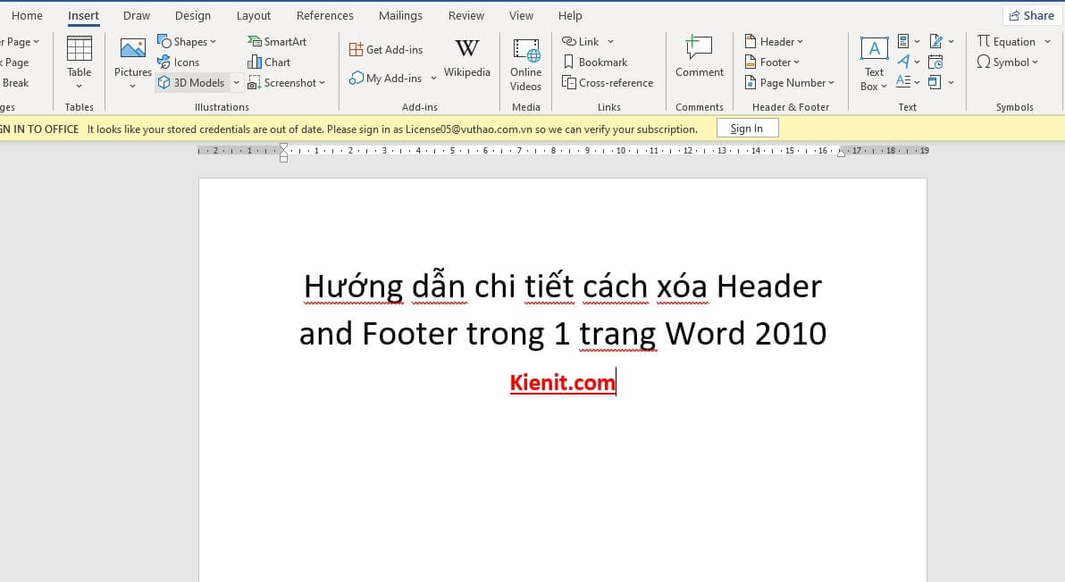 Hướng dẫn chi tiết cách xóa Header and Footer trong 1 trang Word 2010
