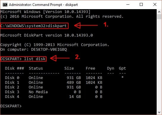 Sử dụng Command Prompt để sửa lỗi The disk is write protected