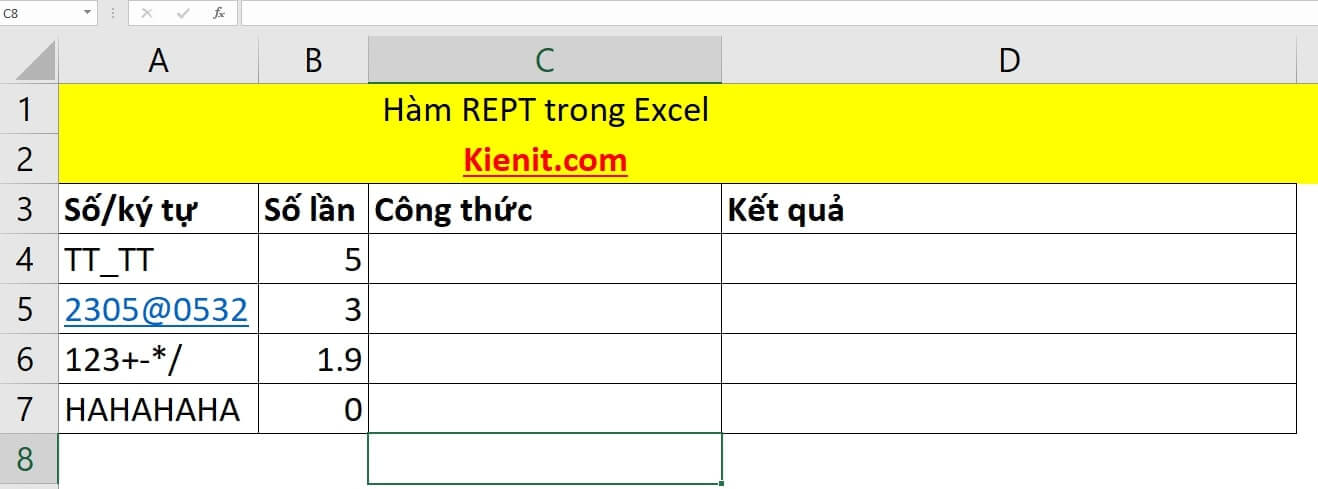 Các ví dụ sử dụng hàm REPT trong Excel