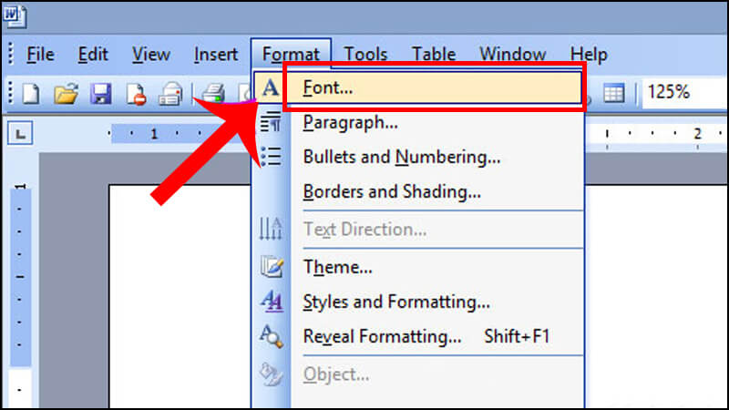 Chọn Font trong tab Format trên Word 2003