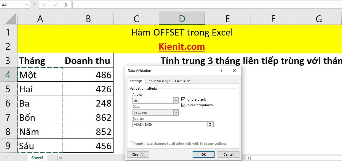 Cách tạo Validation list trong Excel
