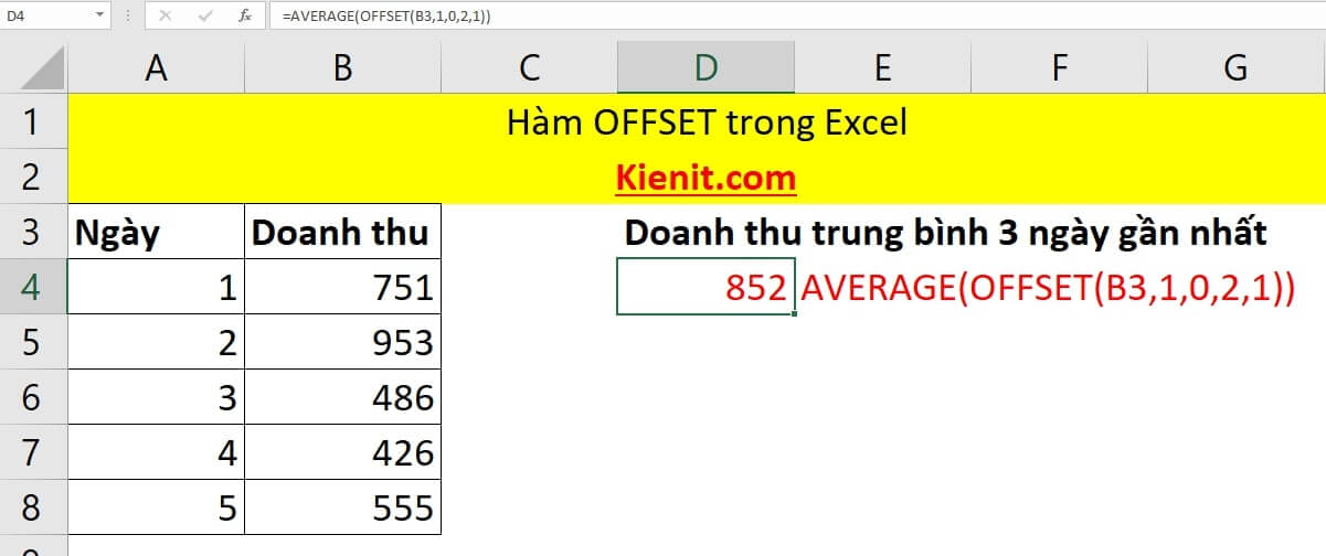 Kết hợp hàm AVERAGE và OFFSET trong Excel