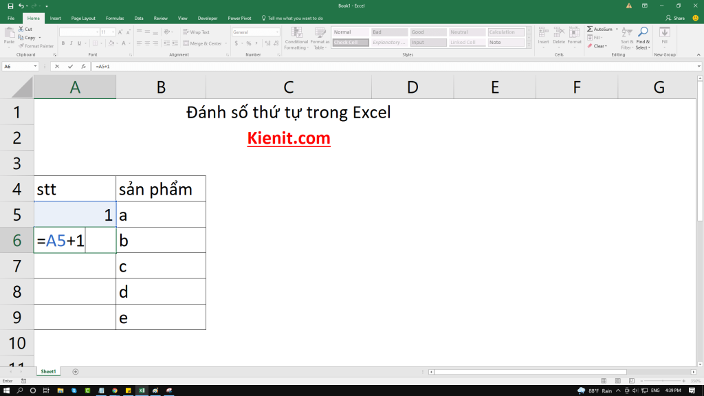 Dùng công thức đánh số thứ tự trong Excel