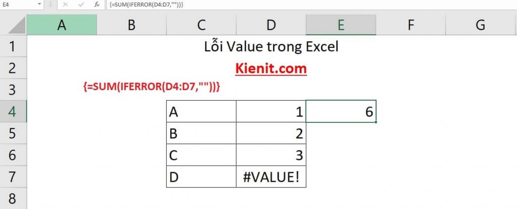 Lỗi #Value trong Excel hàm SUM