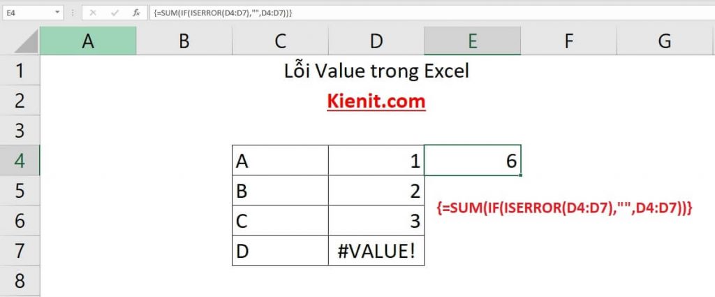 Lỗi #VALUE trong Excel hàm IF