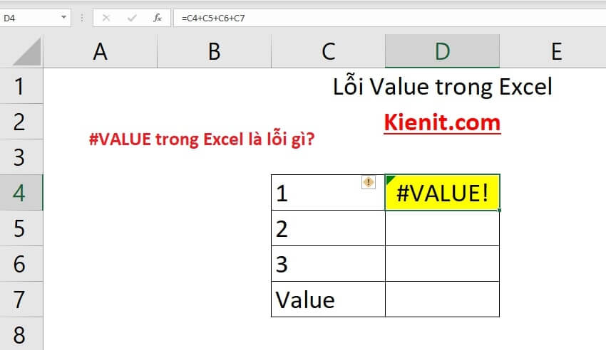 Value trong Excel là lỗi gì?