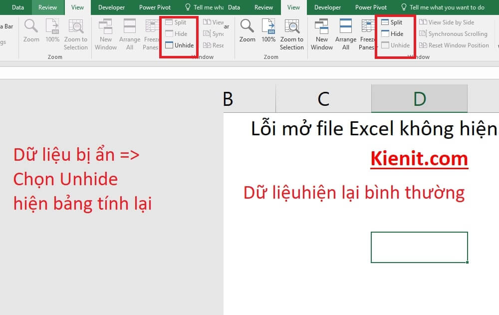 Bật chức năng Unhide để hiển thị dữ liệu trong file Excel