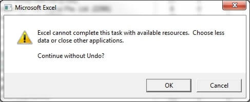 Lỗi excel cannot complete this task with available resources là gì?