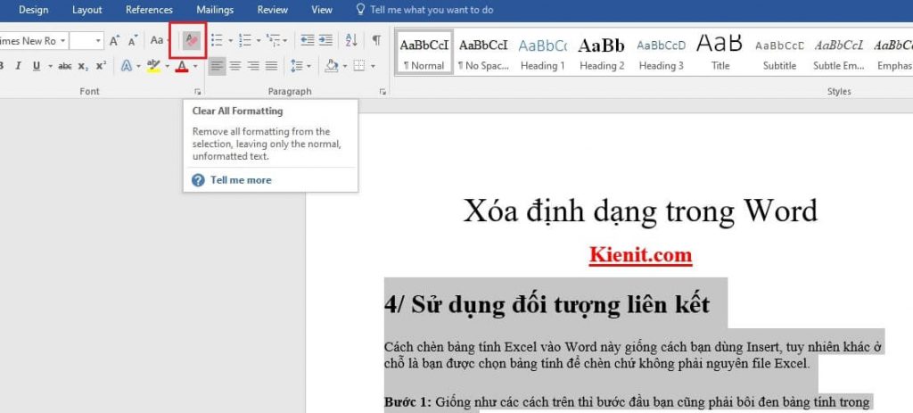 Sử dụng Clear All Formatting
